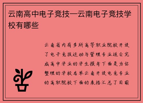 云南高中电子竞技—云南电子竞技学校有哪些